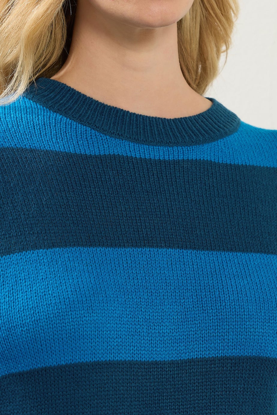 Long Tall Sally Blue Knitted Stripe Crew Neck Jumper