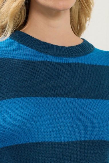 Long Tall Sally Blue Knitted Stripe Crew Neck Jumper