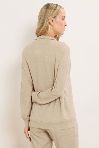Long Tall Sally Beige Brown Waffle Quarter Zip Lounge Top