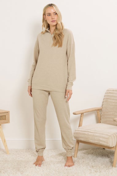 Long Tall Sally Beige Brown Waffle Quarter Zip Lounge Top