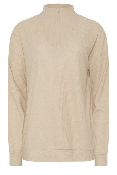Long Tall Sally Beige Brown Waffle Quarter Zip Lounge Top