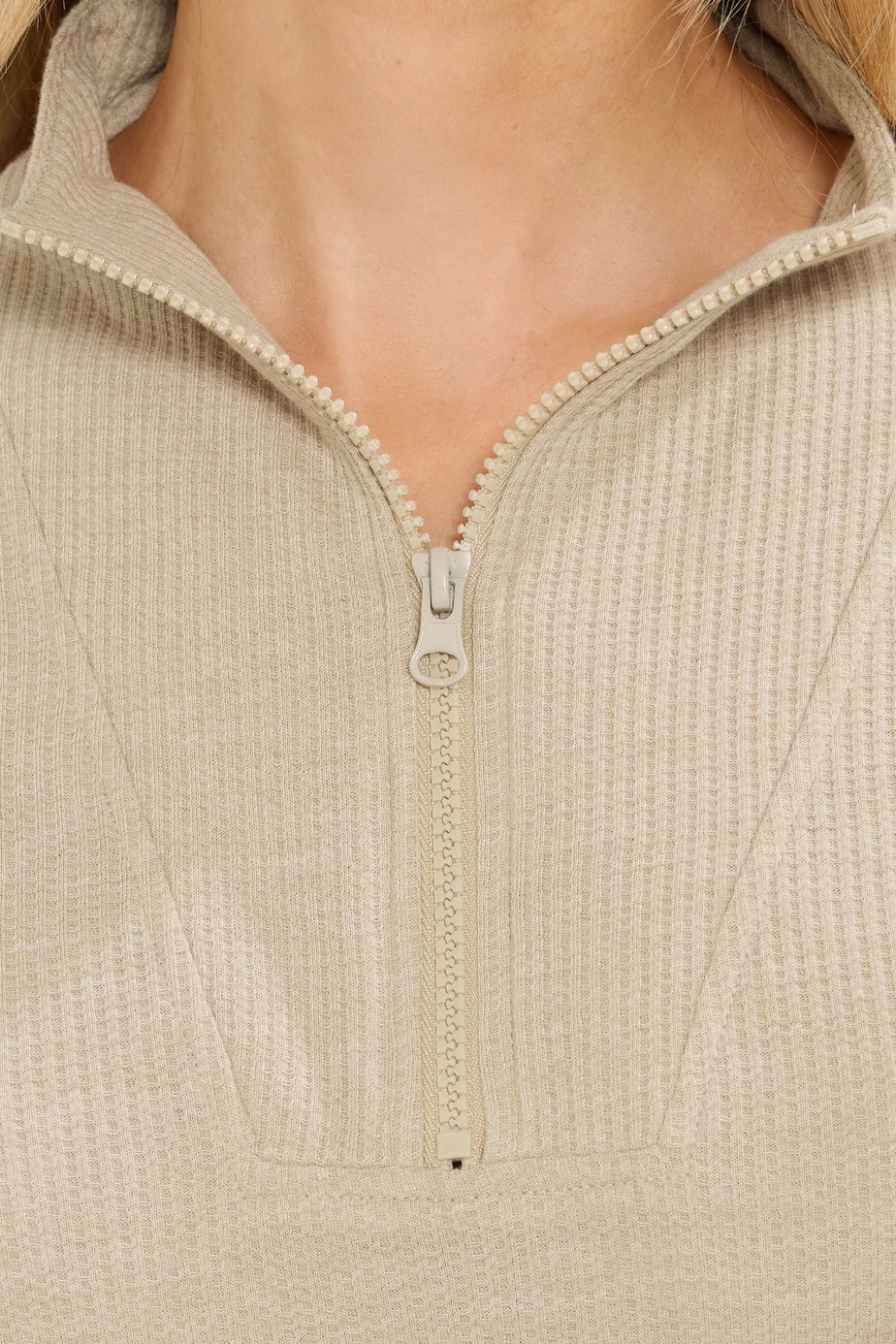 Long Tall Sally Beige Brown Waffle Quarter Zip Lounge Top
