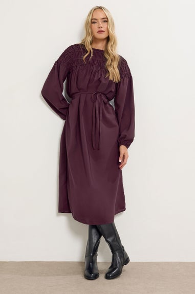 Long Tall Sally Purple Shirred Long Sleeve Midi Dress