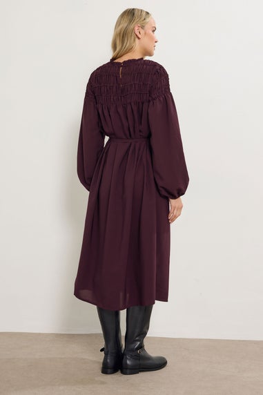 Long Tall Sally Purple Shirred Long Sleeve Midi Dress