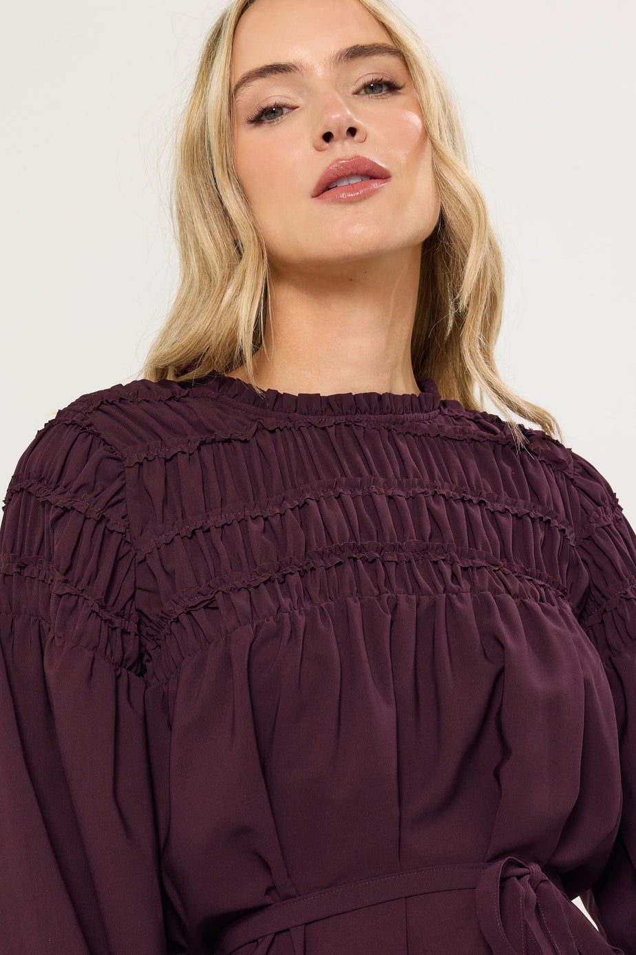 Long Tall Sally Purple Shirred Long Sleeve Midi Dress