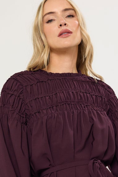 Long Tall Sally Purple Shirred Long Sleeve Midi Dress