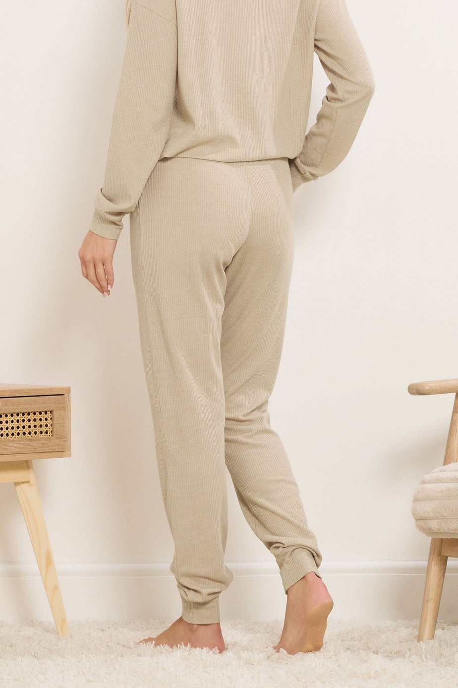 Long Tall Sally Beige Brown Waffle Lounge Trousers