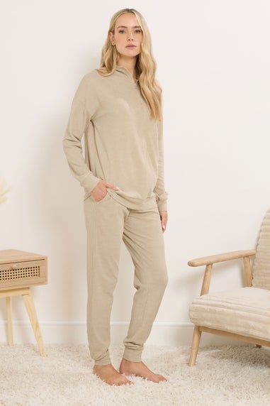 Long Tall Sally Beige Brown Waffle Lounge Trousers