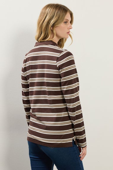 Long Tall Sally Chocolate Brown Striped Jersey Polo Top
