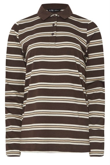 Long Tall Sally Chocolate Brown Striped Jersey Polo Top