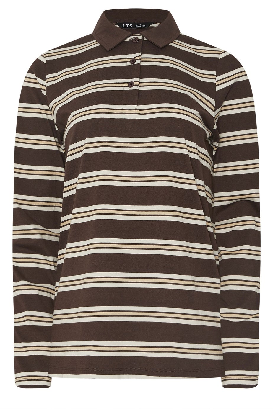 Long Tall Sally Chocolate Brown Striped Jersey Polo Top
