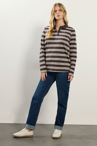 Long Tall Sally Chocolate Brown Striped Jersey Polo Top