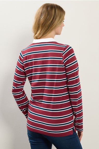 Long Tall Sally Red & Navy Blue Striped Jersey Polo Top