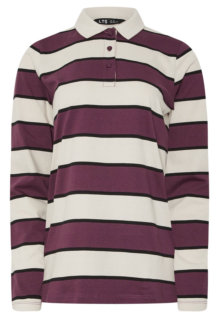 Long Tall Sally Ivory White Striped Jersey Polo Top