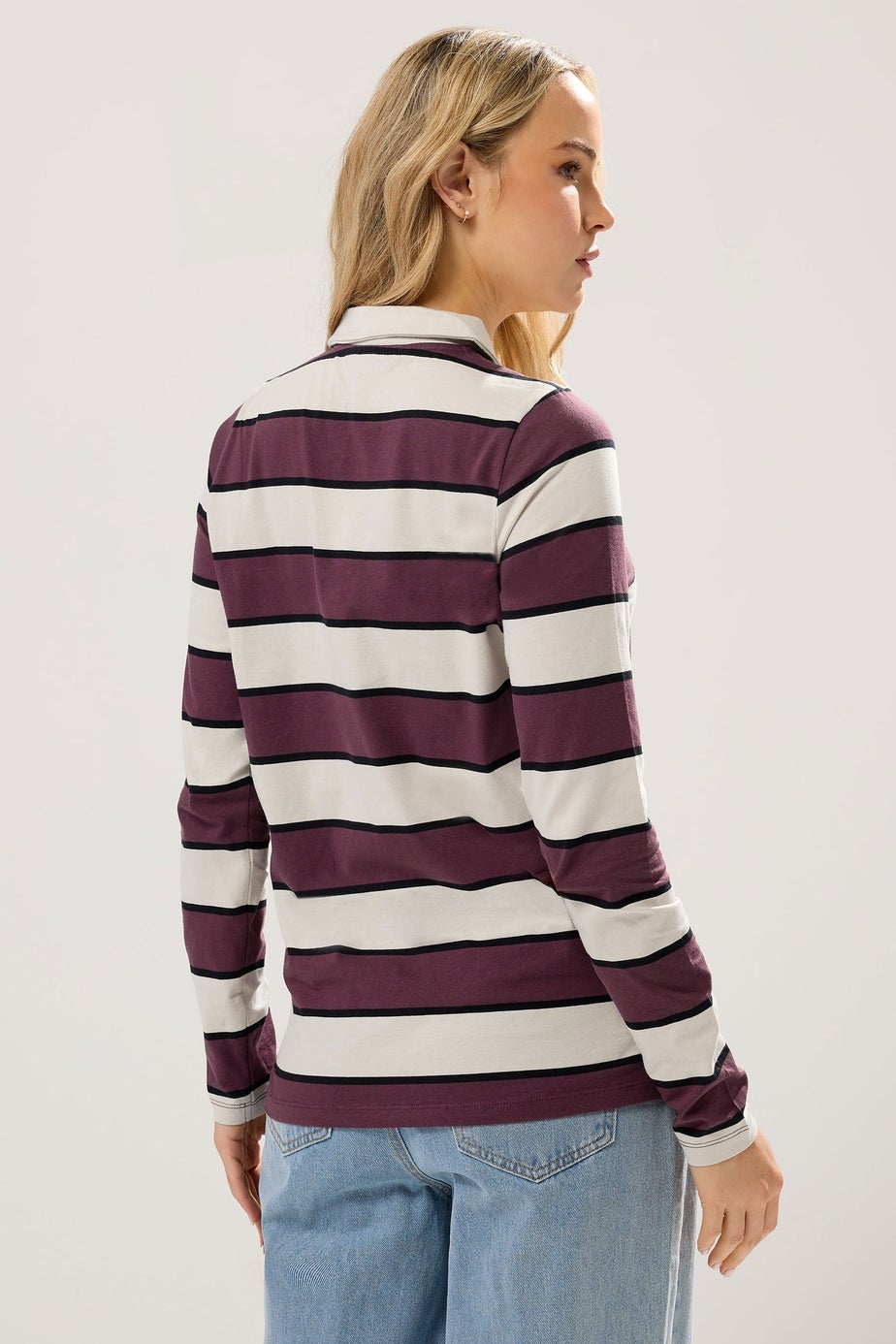 Long Tall Sally Ivory White Striped Jersey Polo Top