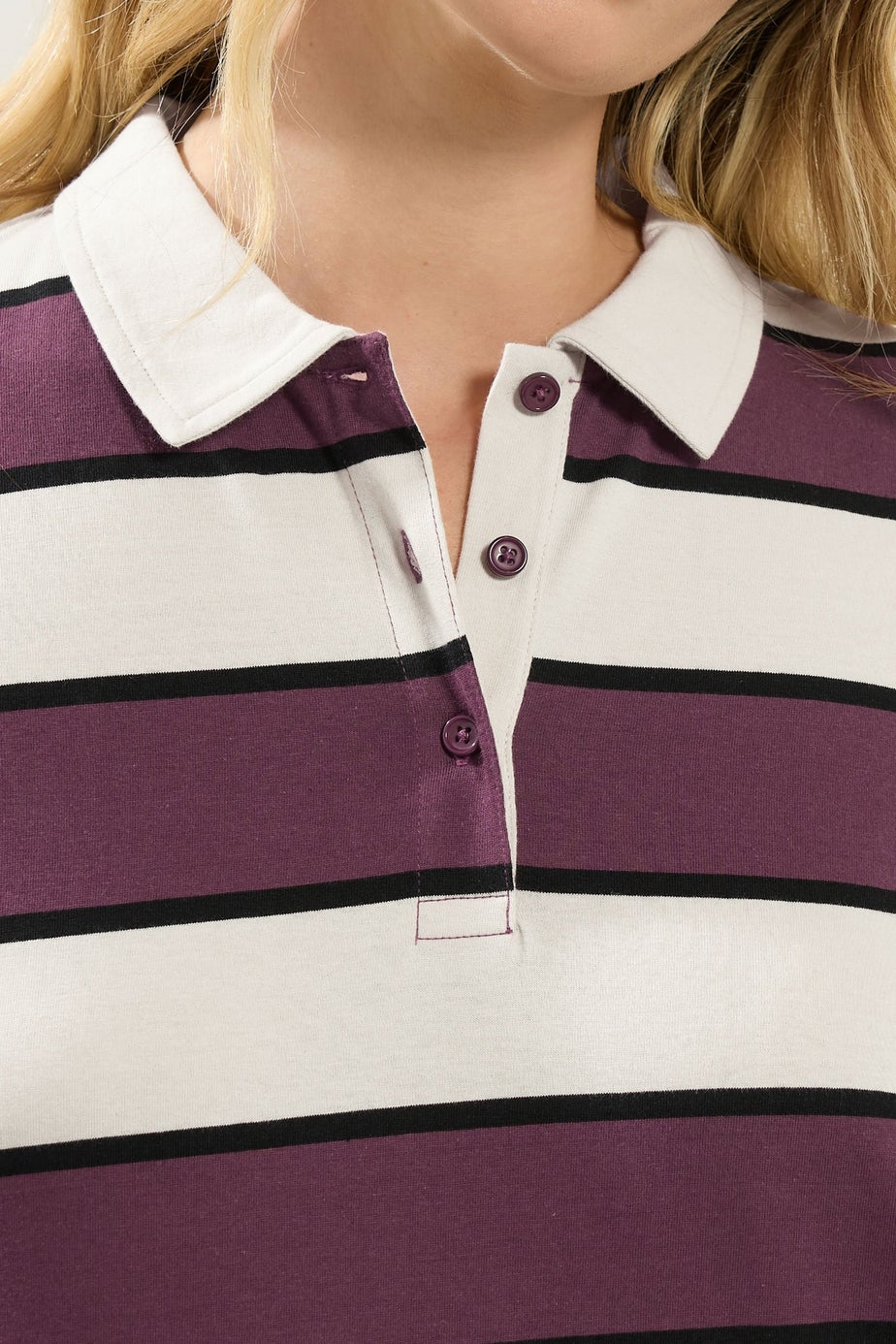 Long Tall Sally Ivory White Striped Jersey Polo Top