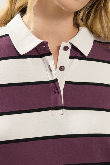 Long Tall Sally Ivory White Striped Jersey Polo Top