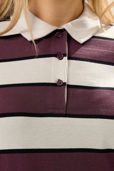 Long Tall Sally Ivory White Striped Jersey Polo Top