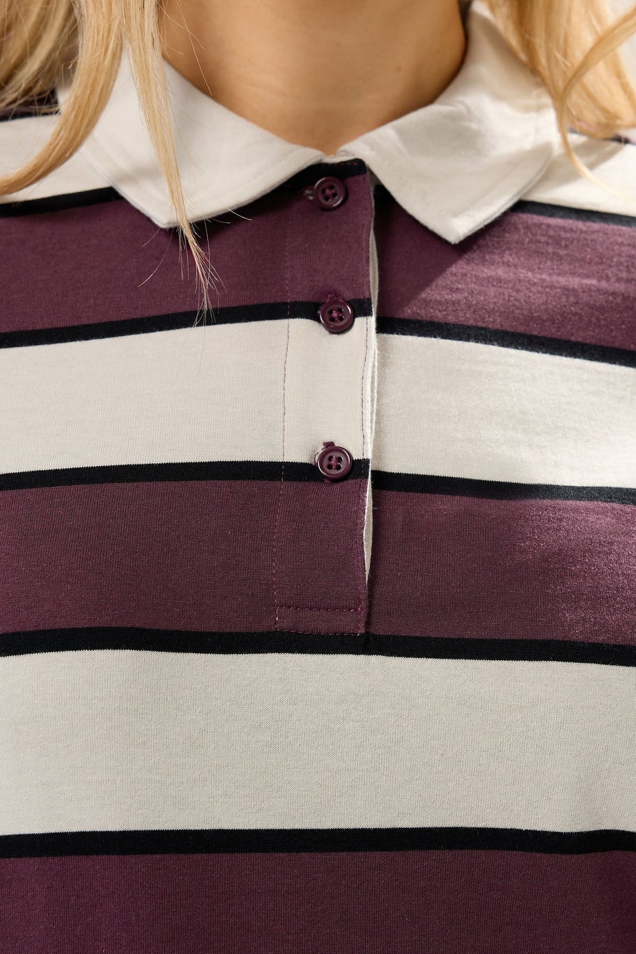 Long Tall Sally Ivory White Striped Jersey Polo Top