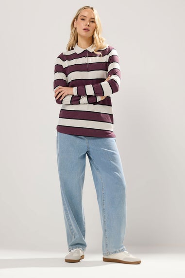 Long Tall Sally Ivory White Striped Jersey Polo Top