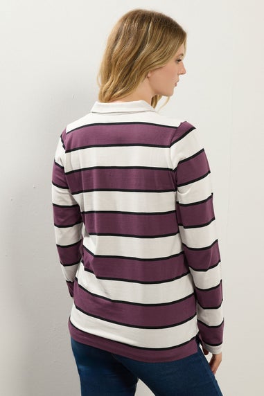 Long Tall Sally Ivory White Striped Jersey Polo Top