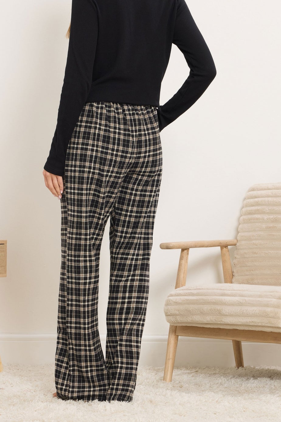 Long Tall Sally Black Cotton Check Pyjama Bottoms
