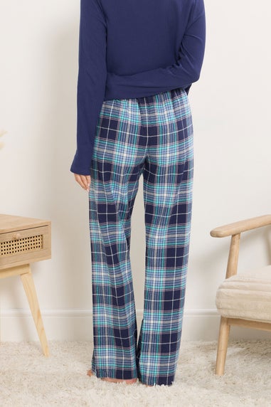 Long Tall Sally Blue Cotton Check Pyjama Bottoms