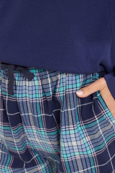 Long Tall Sally Blue Cotton Check Pyjama Bottoms