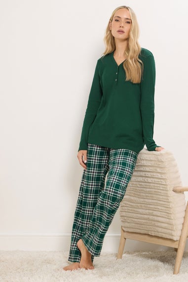 Long Tall Sally Green Cotton Check Pyjama Bottoms