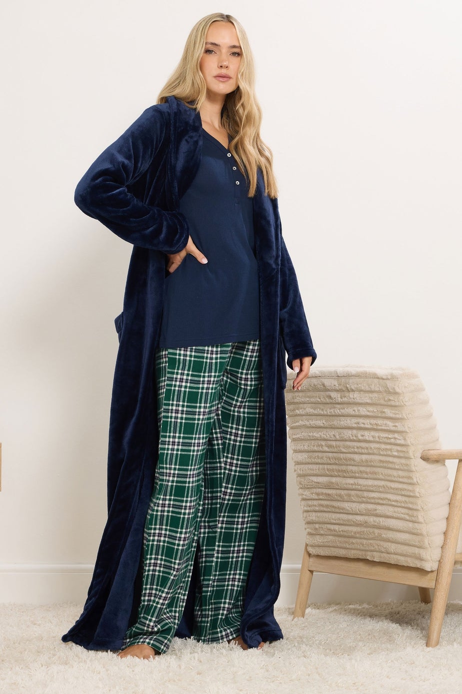 Long Tall Sally Green Cotton Check Pyjama Bottoms
