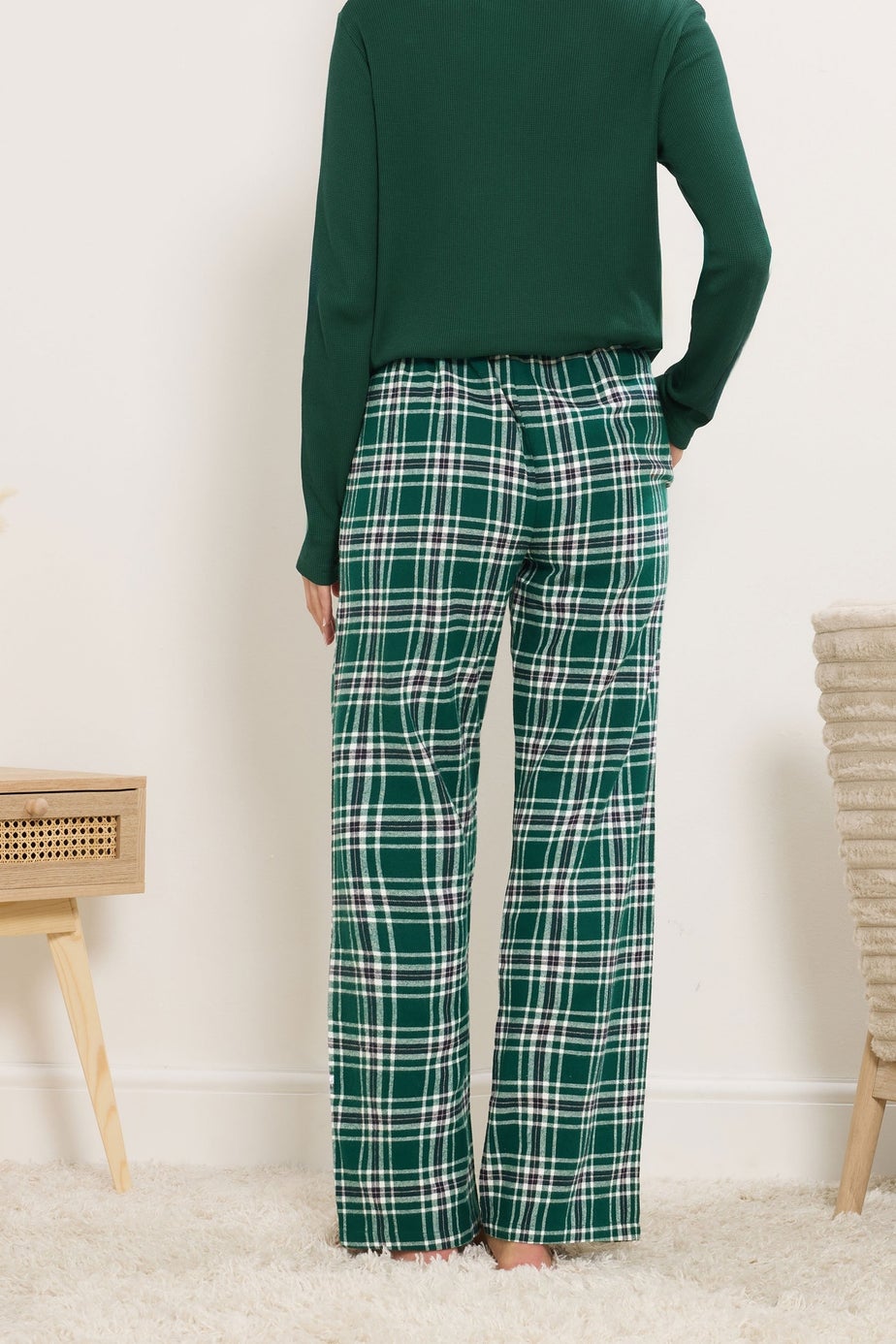 Long Tall Sally Green Cotton Check Pyjama Bottoms