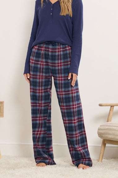 Long Tall Sally Navy Blue & Red Cotton Check Pyjama Bottoms