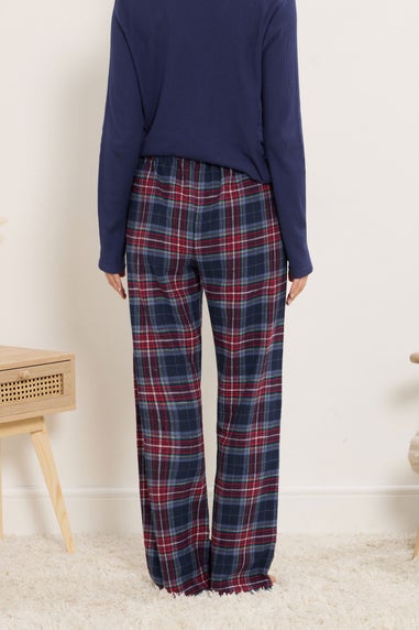 Long Tall Sally Navy Blue & Red Cotton Check Pyjama Bottoms