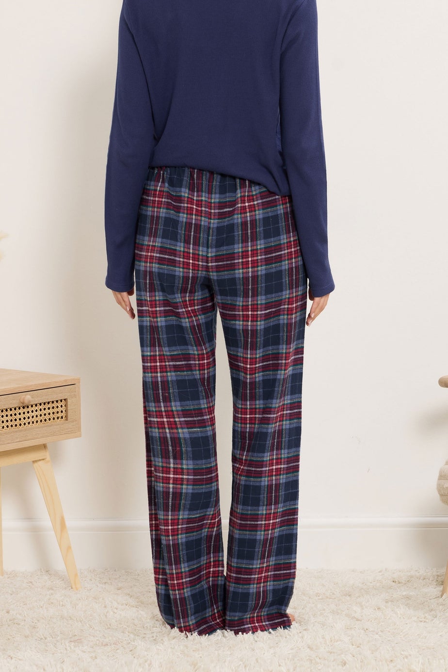 Long Tall Sally Navy Blue & Red Cotton Check Pyjama Bottoms
