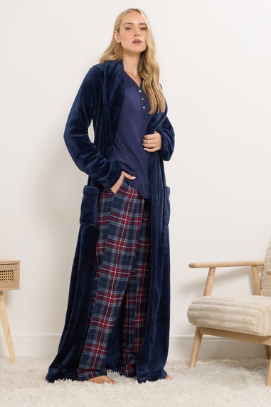 Long Tall Sally Navy Blue & Red Cotton Check Pyjama Bottoms