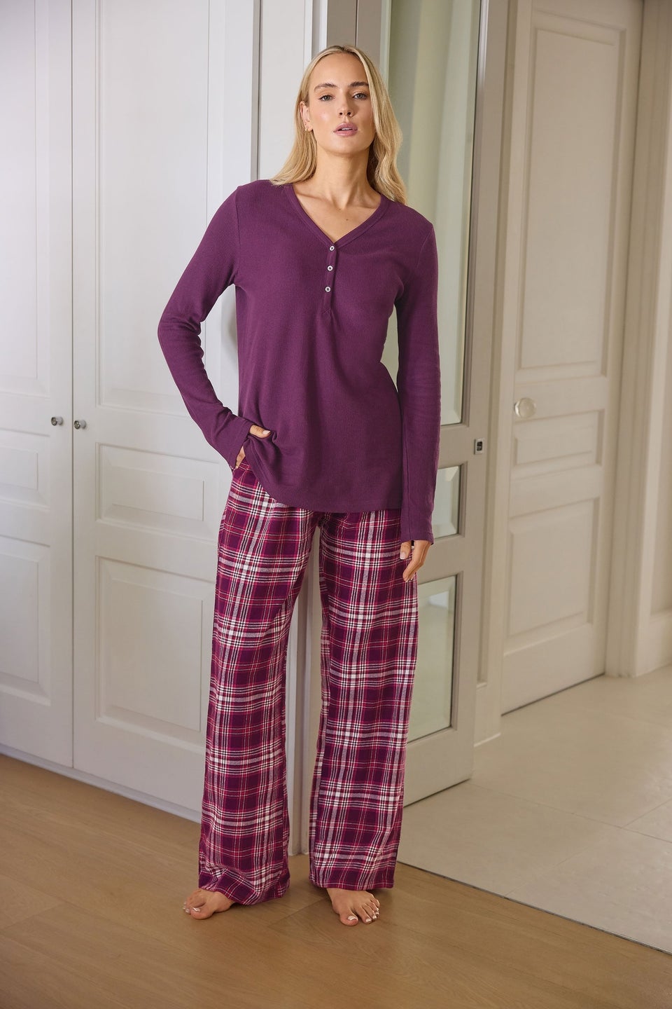 Long Tall Sally Burgundy Red Cotton Check Pyjama Bottoms