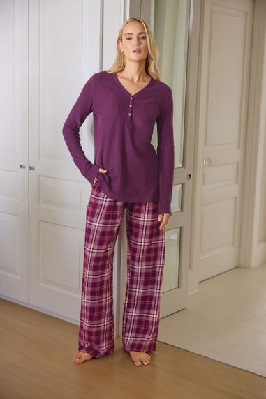 Long Tall Sally Burgundy Red Cotton Check Pyjama Bottoms