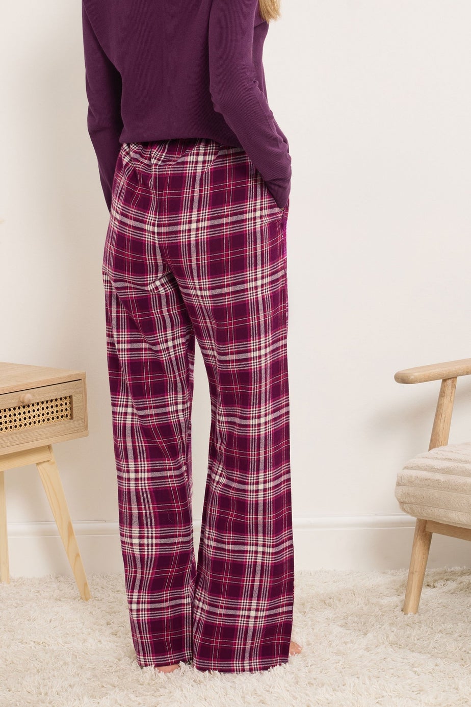 Long Tall Sally Burgundy Red Cotton Check Pyjama Bottoms
