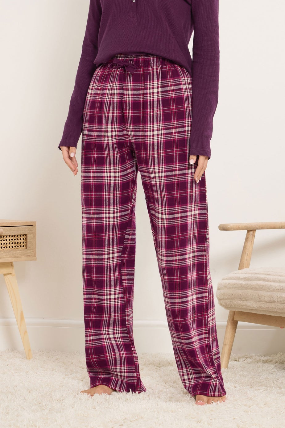 Long Tall Sally Burgundy Red Cotton Check Pyjama Bottoms