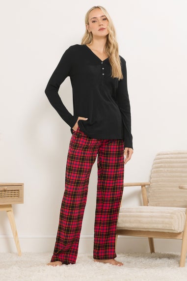 Long Tall Sally Black & Red Cotton Check Pyjama Bottoms