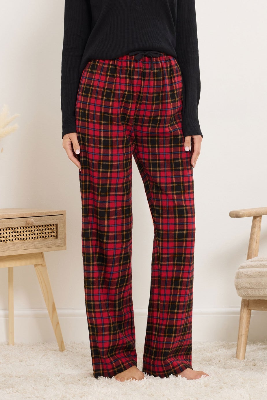 Long Tall Sally Black & Red Cotton Check Pyjama Bottoms