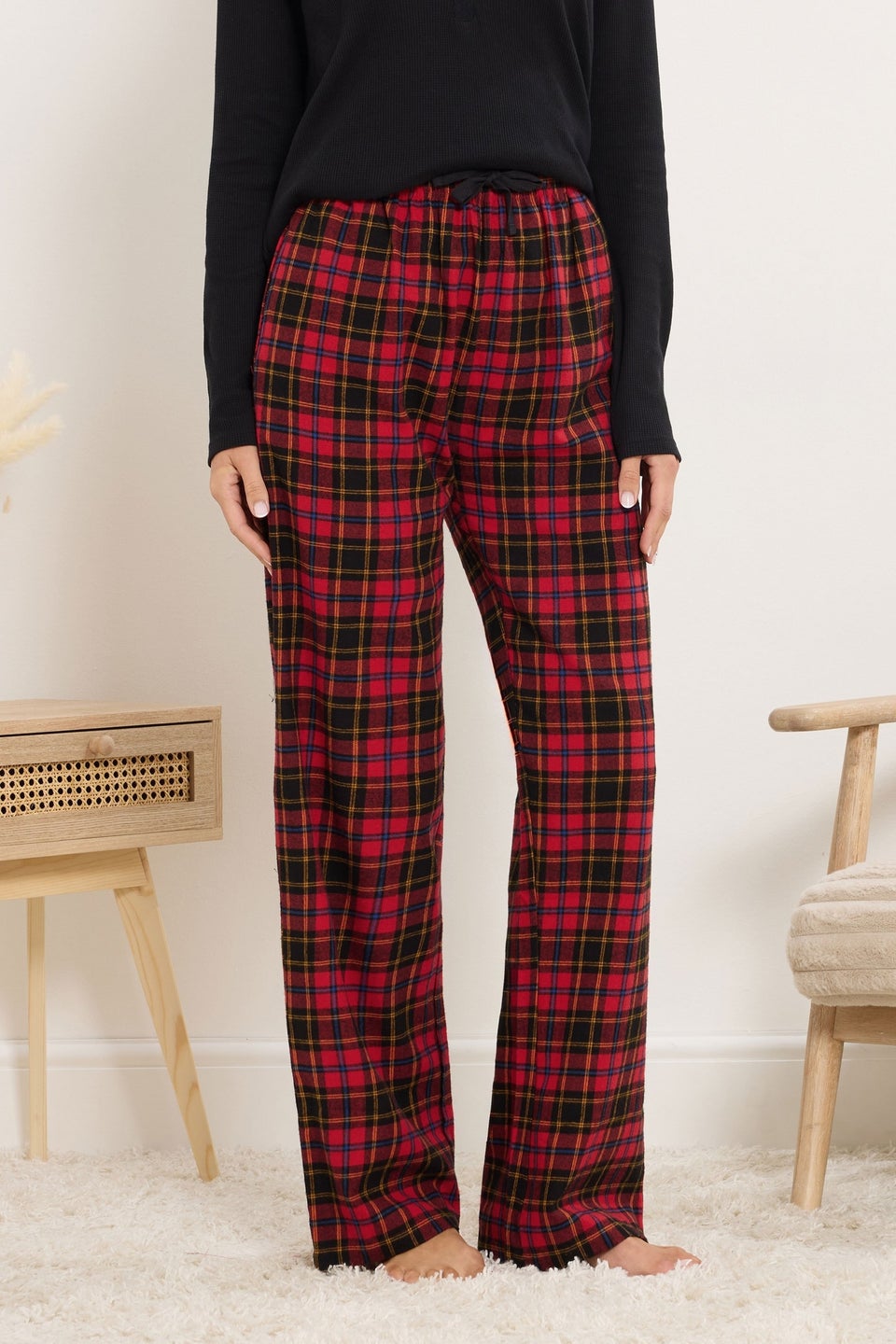 Long Tall Sally Black & Red Cotton Check Pyjama Bottoms