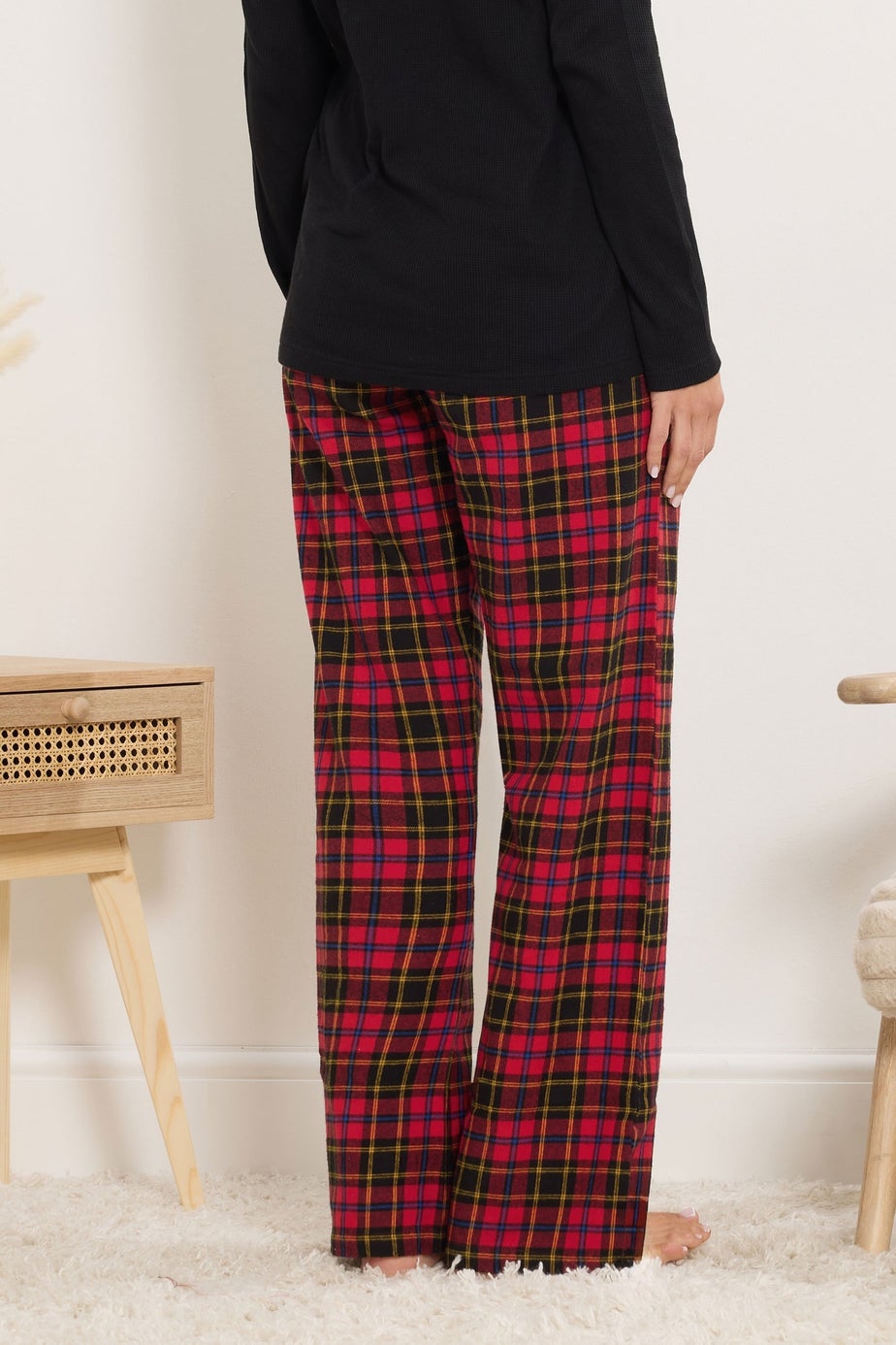Long Tall Sally Black & Red Cotton Check Pyjama Bottoms