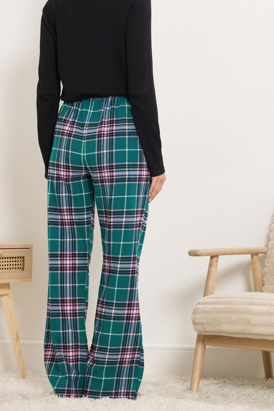 Long Tall Sally Turquoise Green Cotton Check Pyjama Bottoms