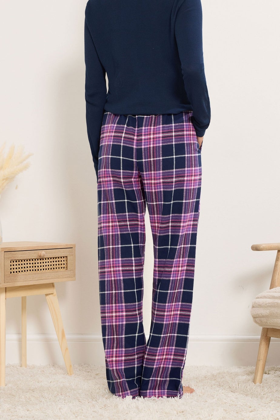 Long Tall Sally Purple Cotton Check Pyjama Bottoms