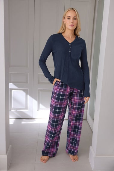 Long Tall Sally Purple Cotton Check Pyjama Bottoms