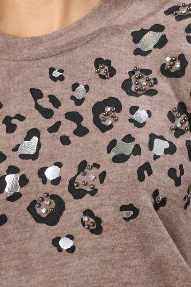 Long Tall Sally Brown Animal Embellished Jumper