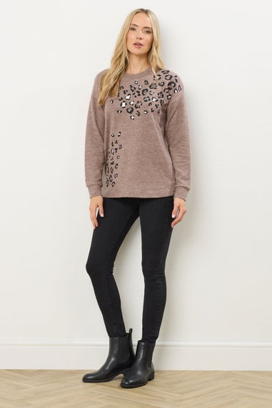 Long Tall Sally Brown Animal Embellished Jumper