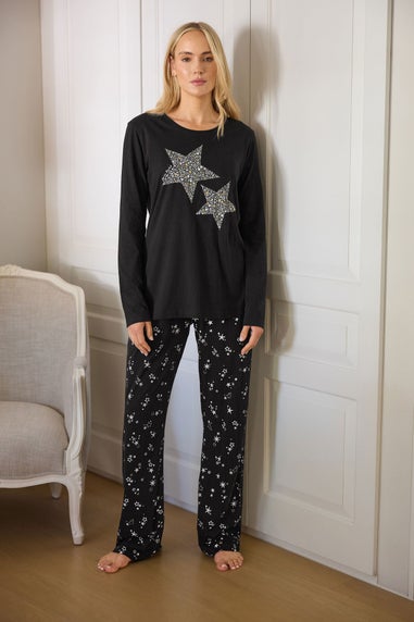 Long Tall Sally Black Star Graphic Wide Leg Pyjama Set