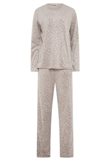 Long Tall Sally Stone Brown Leopard Embossed Luxe Fleece Pyjama Set